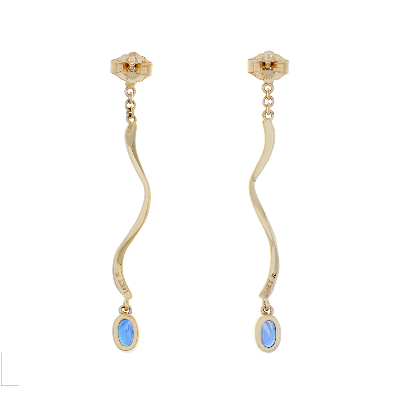 14K Yellow Gold Swirl Drop Sapphire Earrings - Image 2