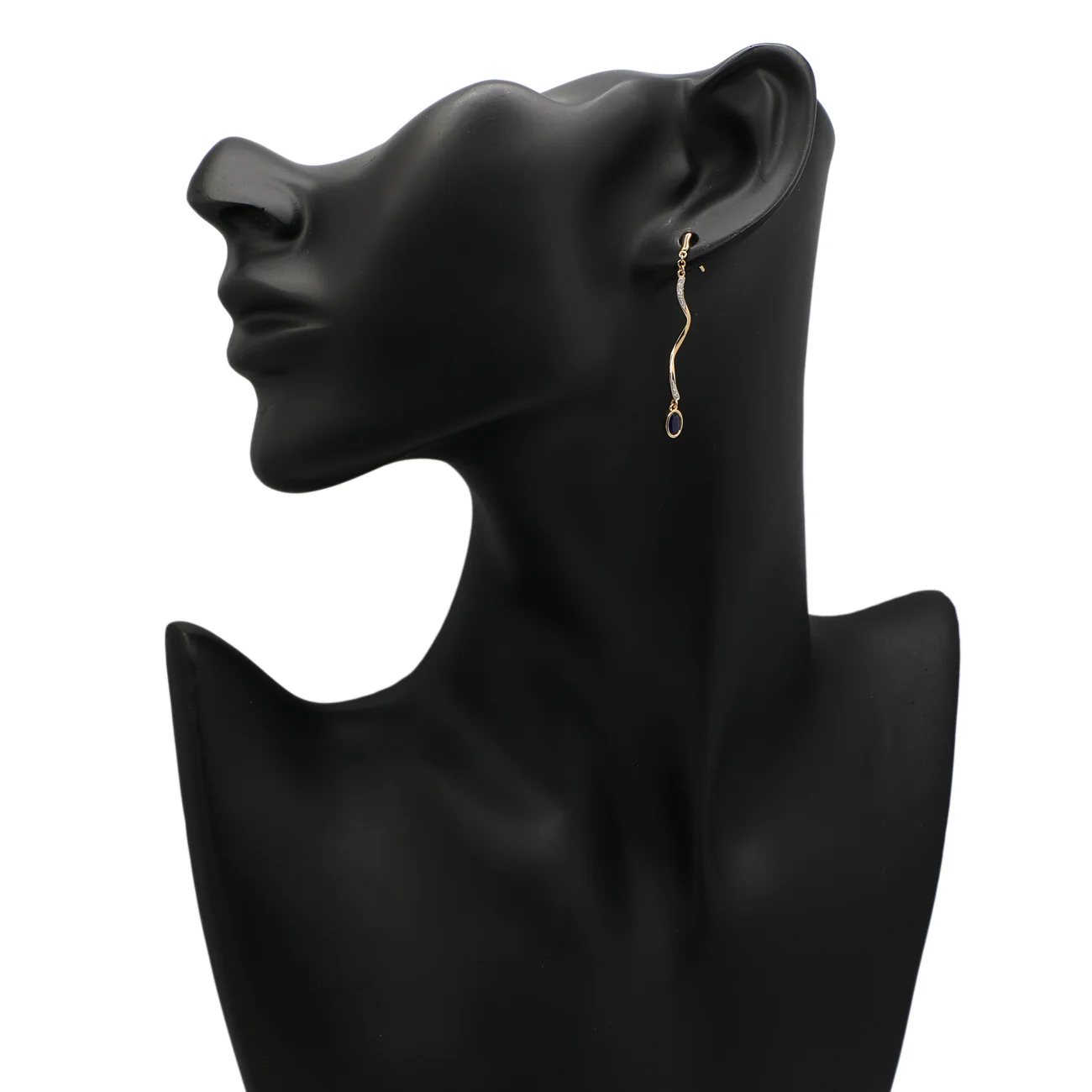 14K Yellow Gold Swirl Drop Sapphire Earrings - Image 3