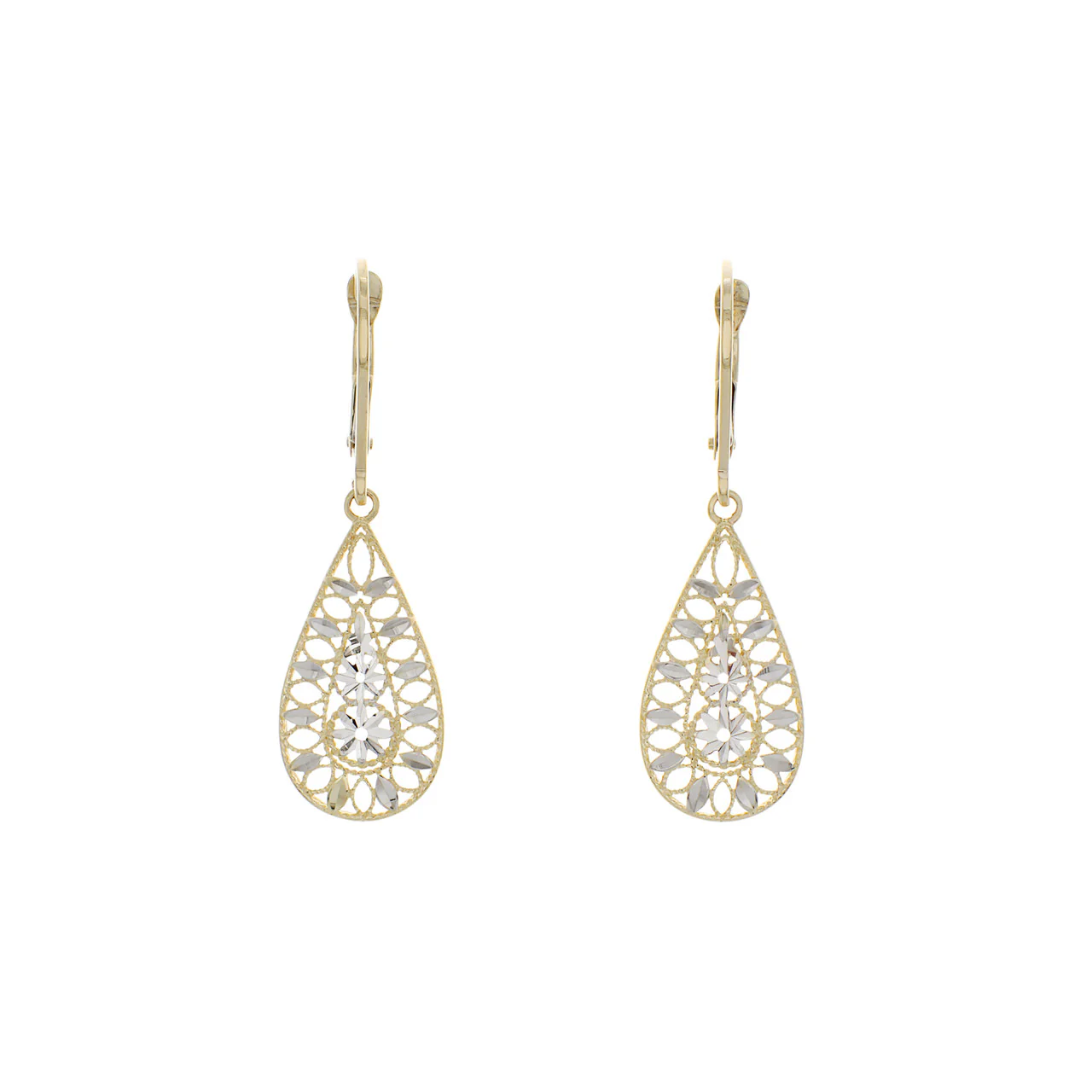 14K Yellow & White Gold Drop Earrings
