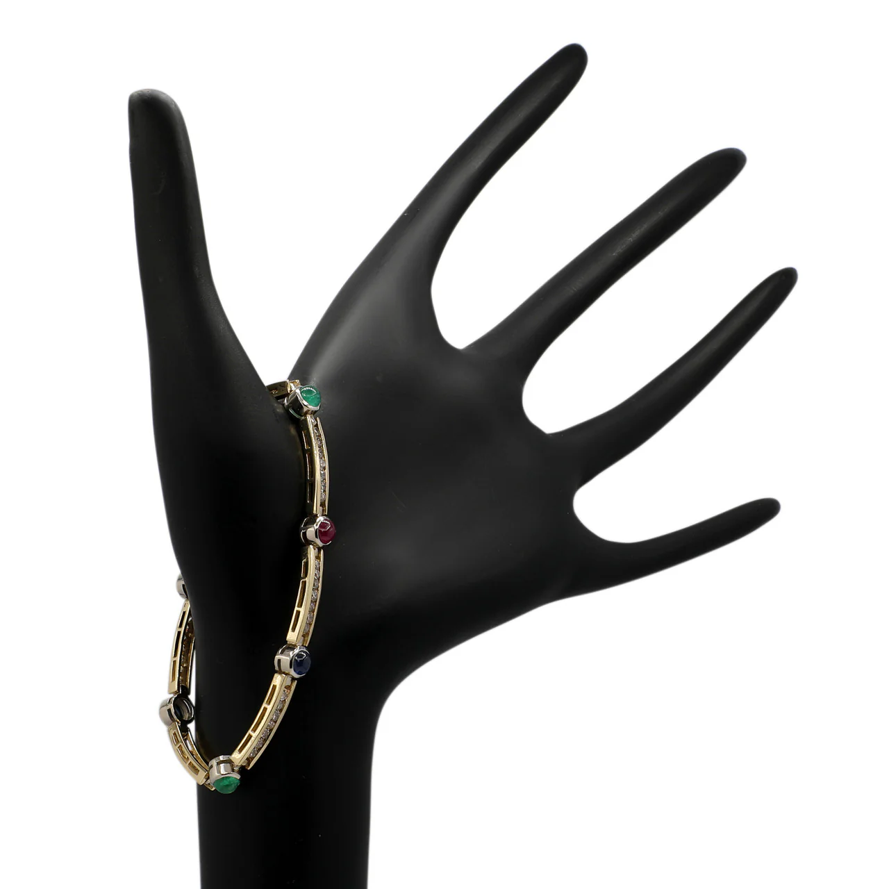 14K Yellow & White Gold Sapphire Emerald Ruby Bracelet - Image 3