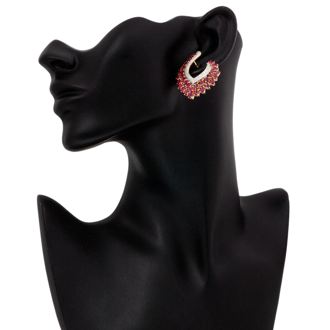 18K Gold Diamond Ruby Earrings - Image 4