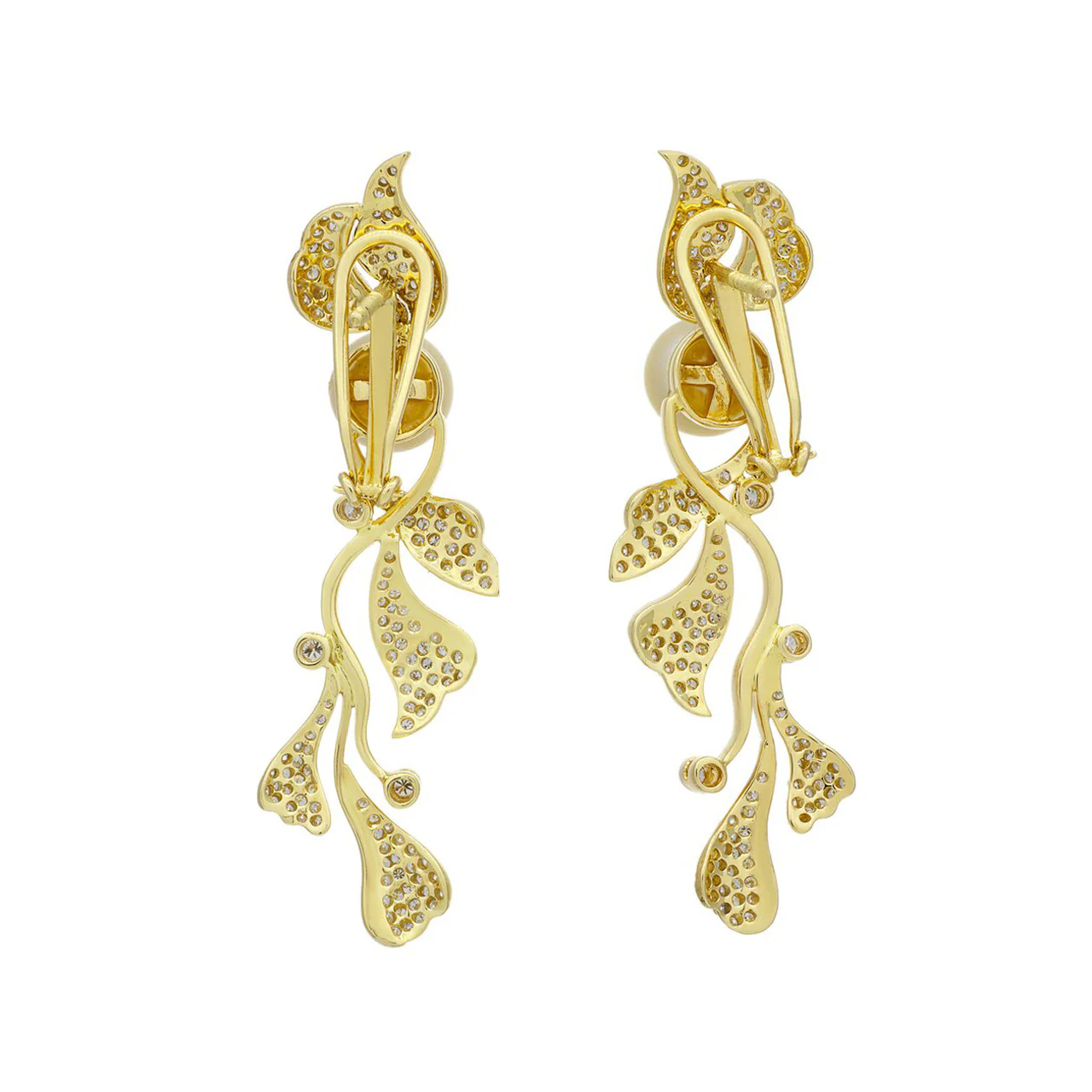 18K Gold Diamond South Sea Pearl Earrings - Image 2