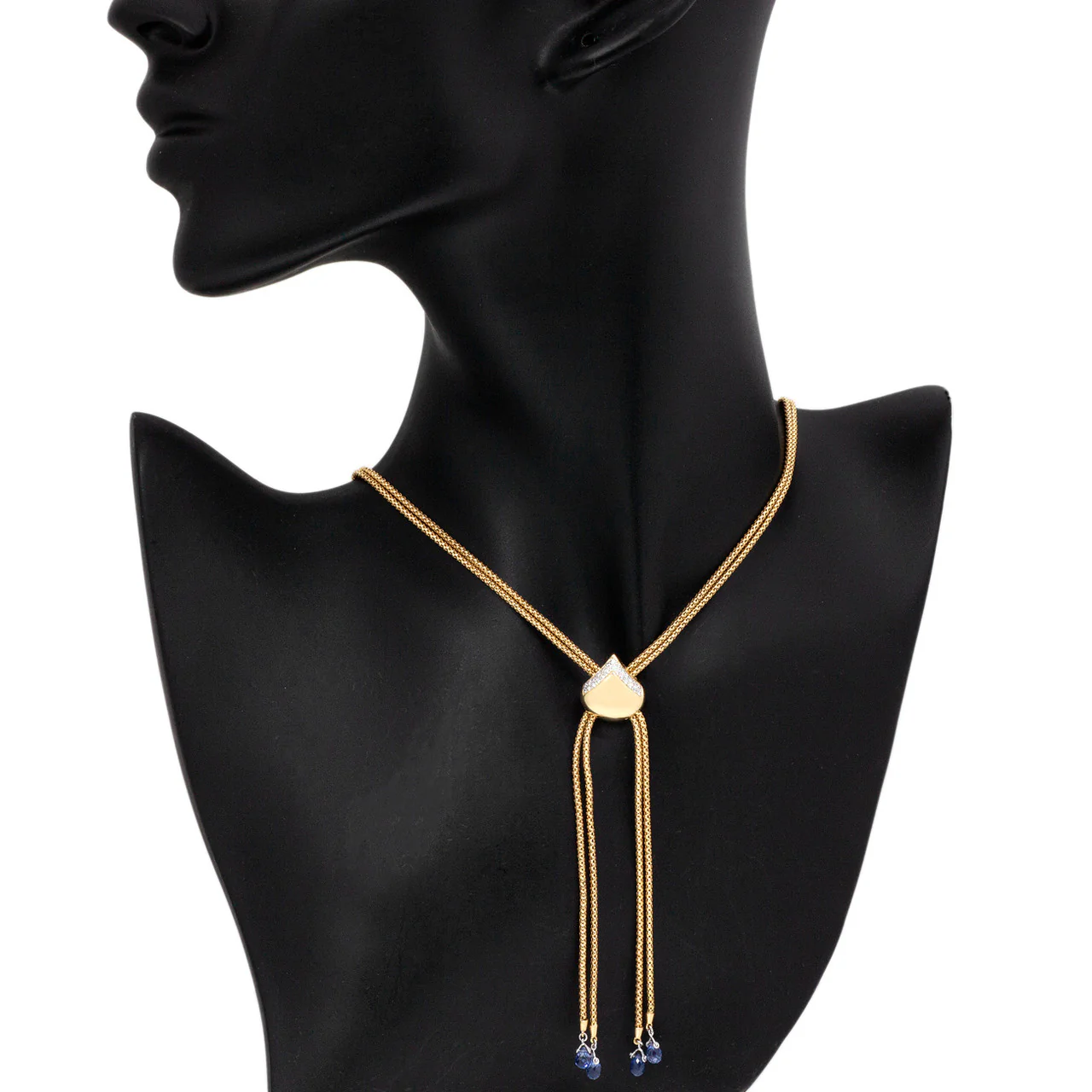 18K Gold Sapphire Diamond Lariat Necklace - Image 4