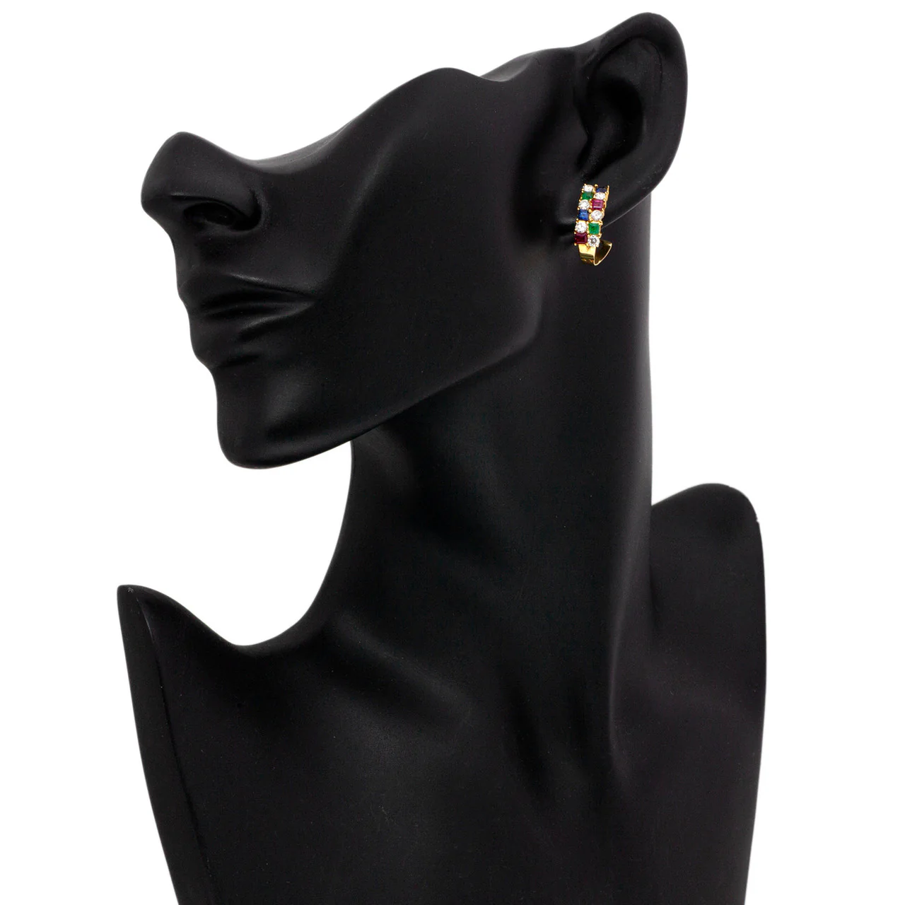 18K Gold Sapphire Ruby Emerald Diamond Earrings - Image 3