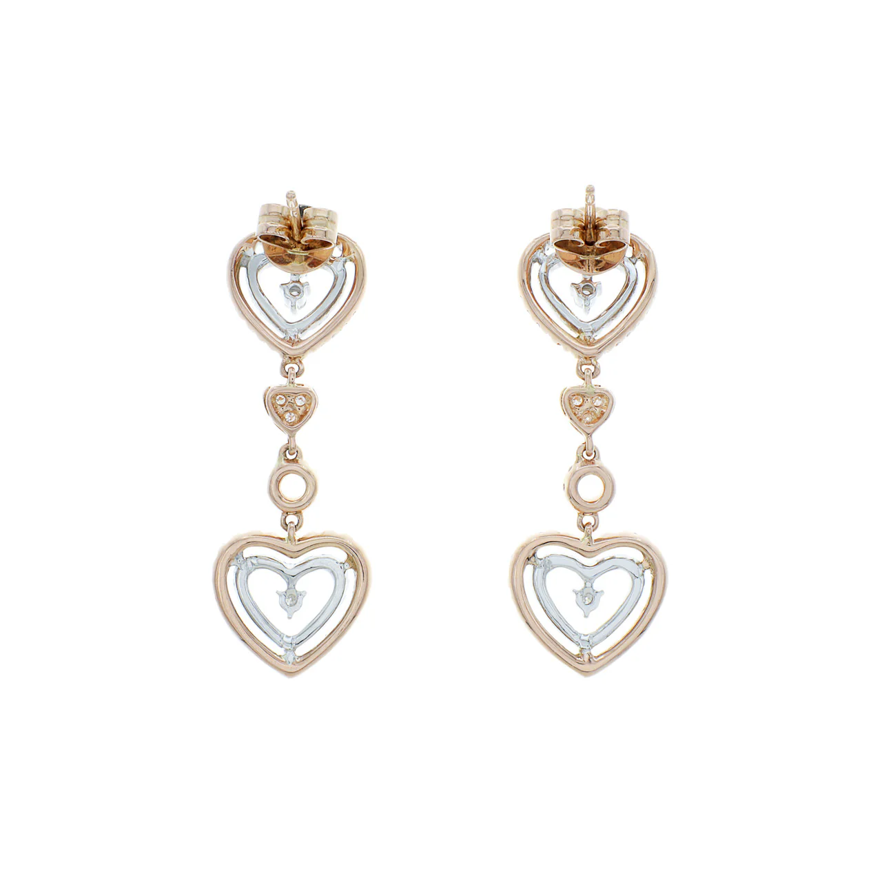 18K Rose Gold 1.15 Carat Diamond Heart Drop Earrings - Image 2