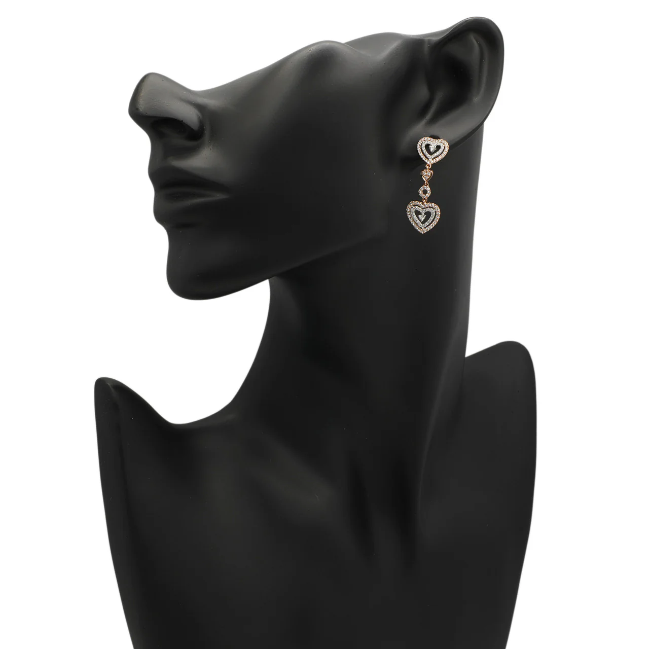 18K Rose Gold 1.15 Carat Diamond Heart Drop Earrings - Image 3