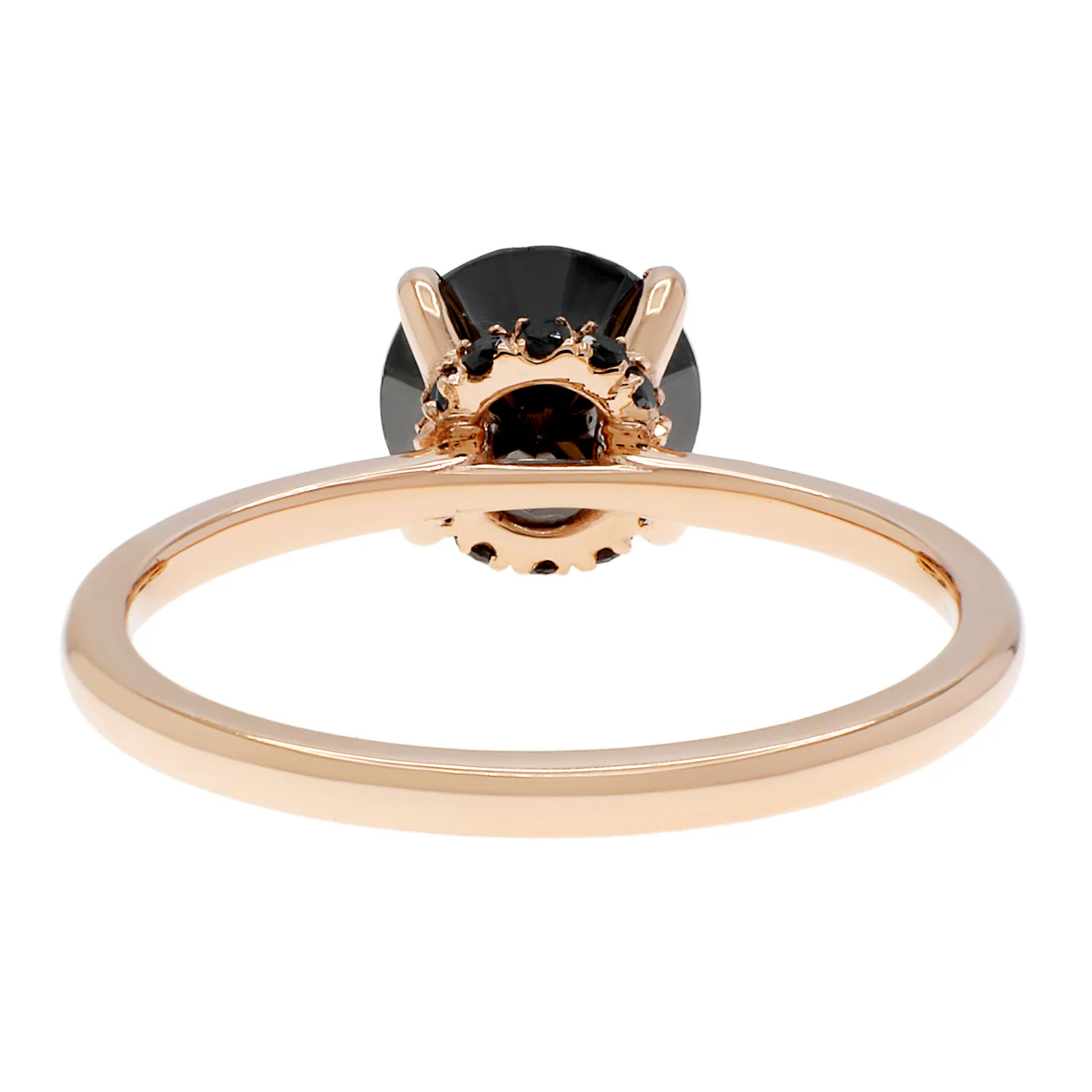 18K Rose Gold Black Diamond Solitaire Hidden Halo Ring - Image 3