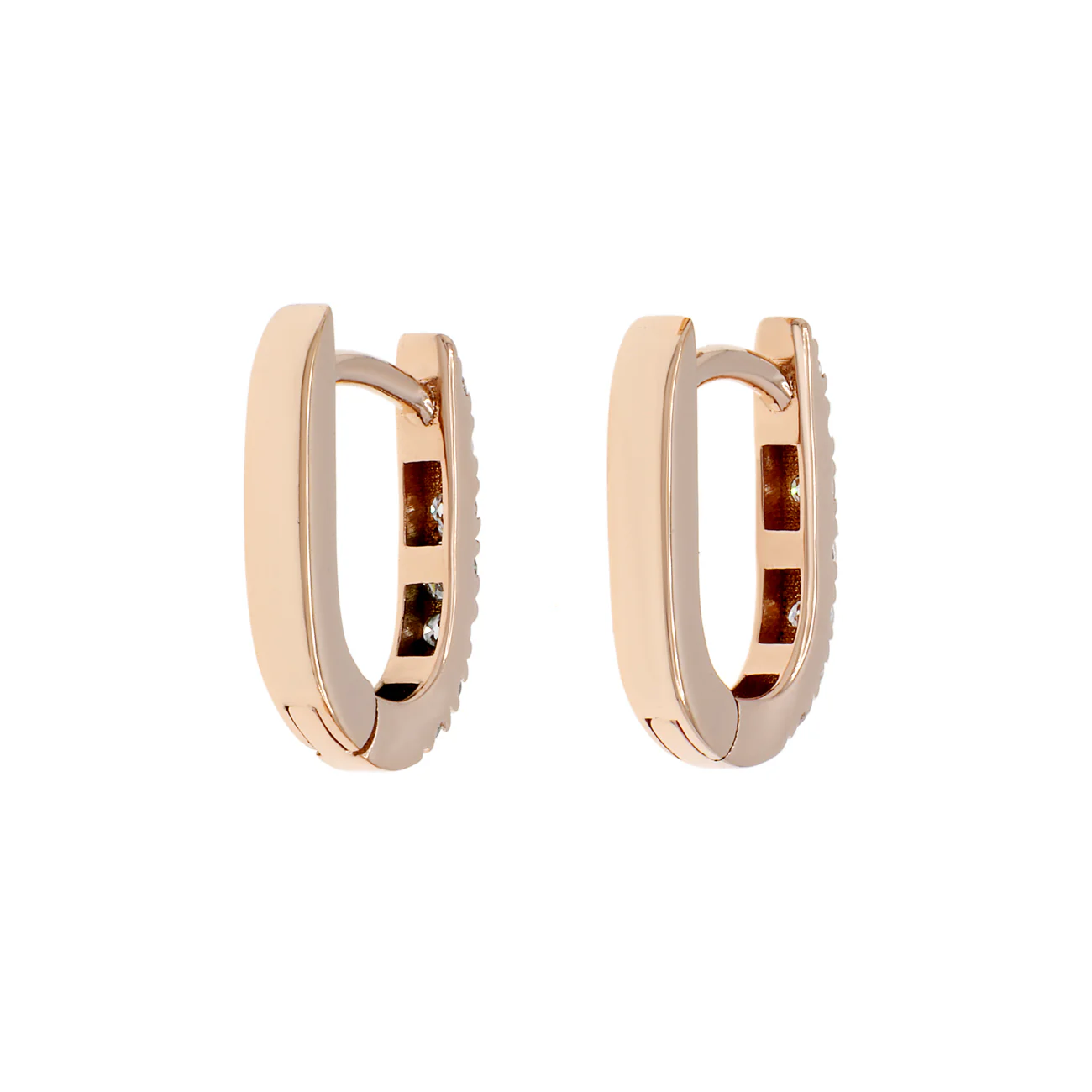 18K Rose Gold Diamond Huggie Earrings - Image 2