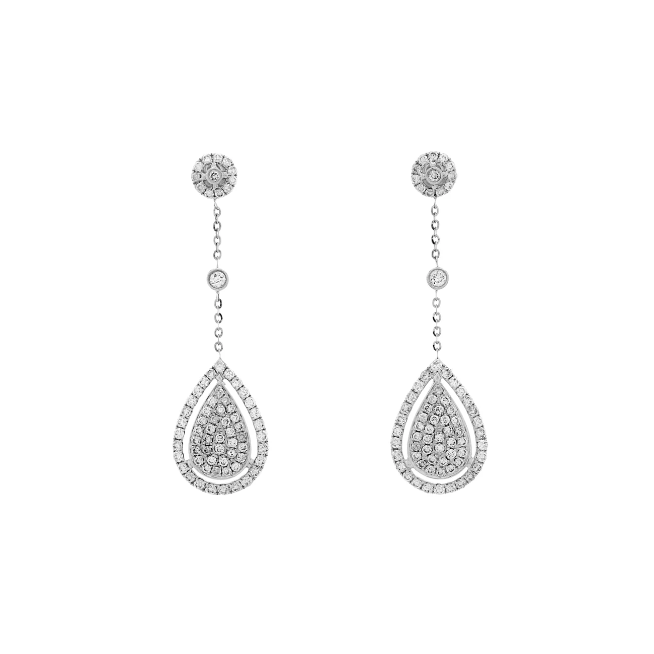 18K White Gold 0.38 Carat Diamond Cluster Pear Drop Earrings