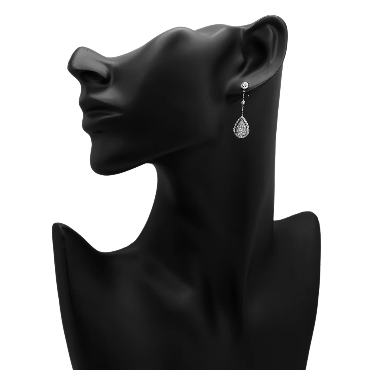 18K White Gold 0.38 Carat Diamond Cluster Pear Drop Earrings - Image 3