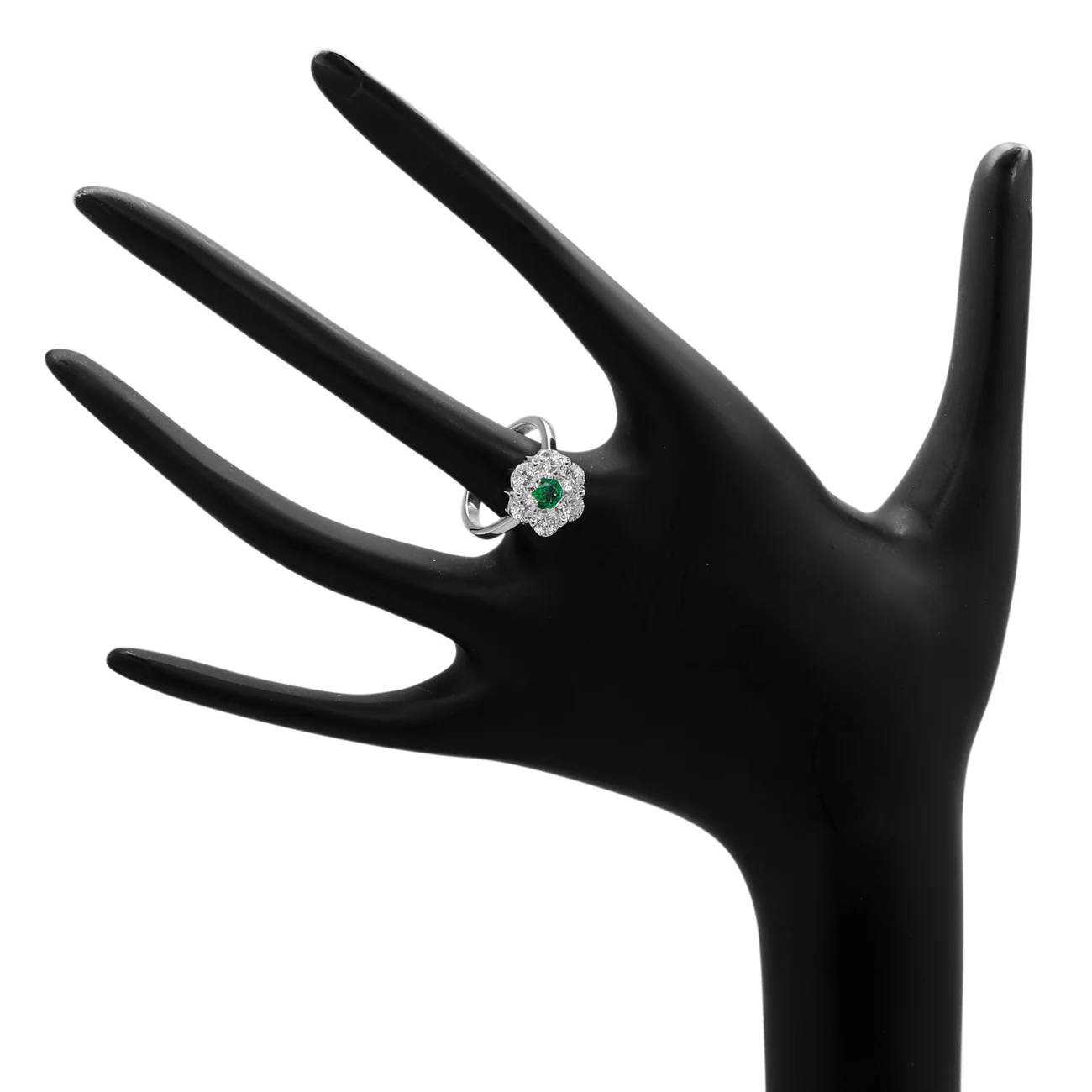 18K White Gold 0.43 Carat Emerald Blossom Diamond Ring - Image 4