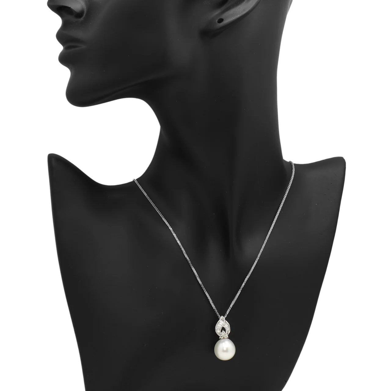 18K White Gold 0.72 Carat Diamond South Sea Pearl Pendant Necklace - Image 3