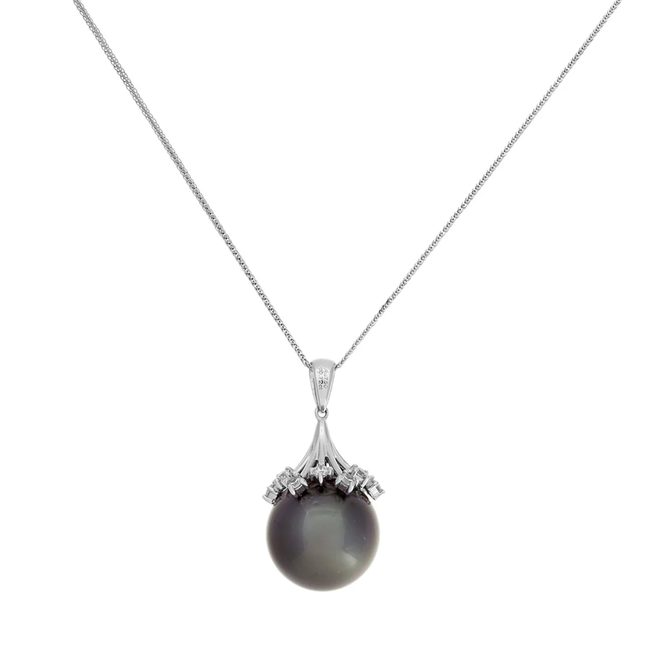 18K White Gold 0.72 Carat Diamond Tahitian Pearl Pendant Necklace - Image 2