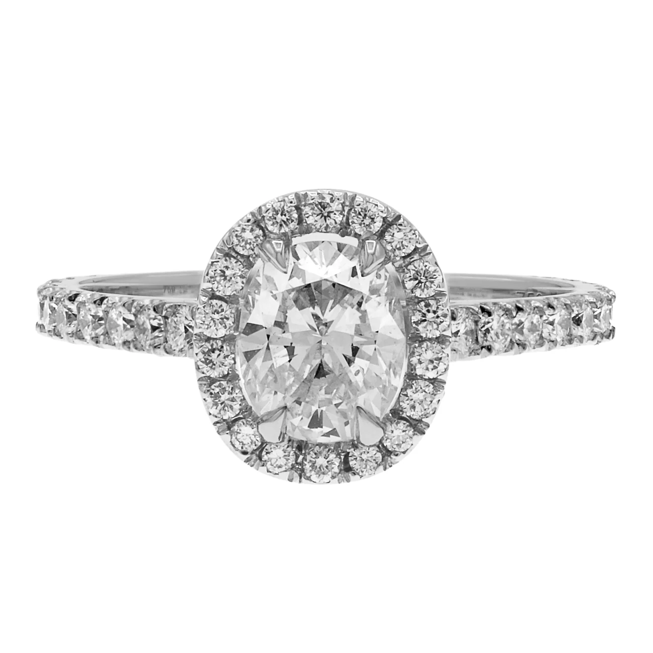 18K White Gold 0.75 Carat Oval Diamond Halo Ring