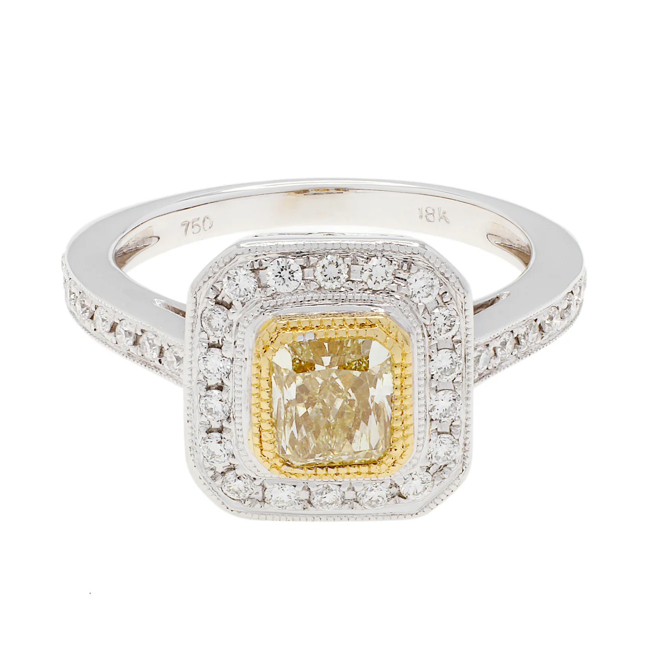 18K White Gold 0.78 Carat Fancy Intense Yellow Diamond Octagonal Ring
