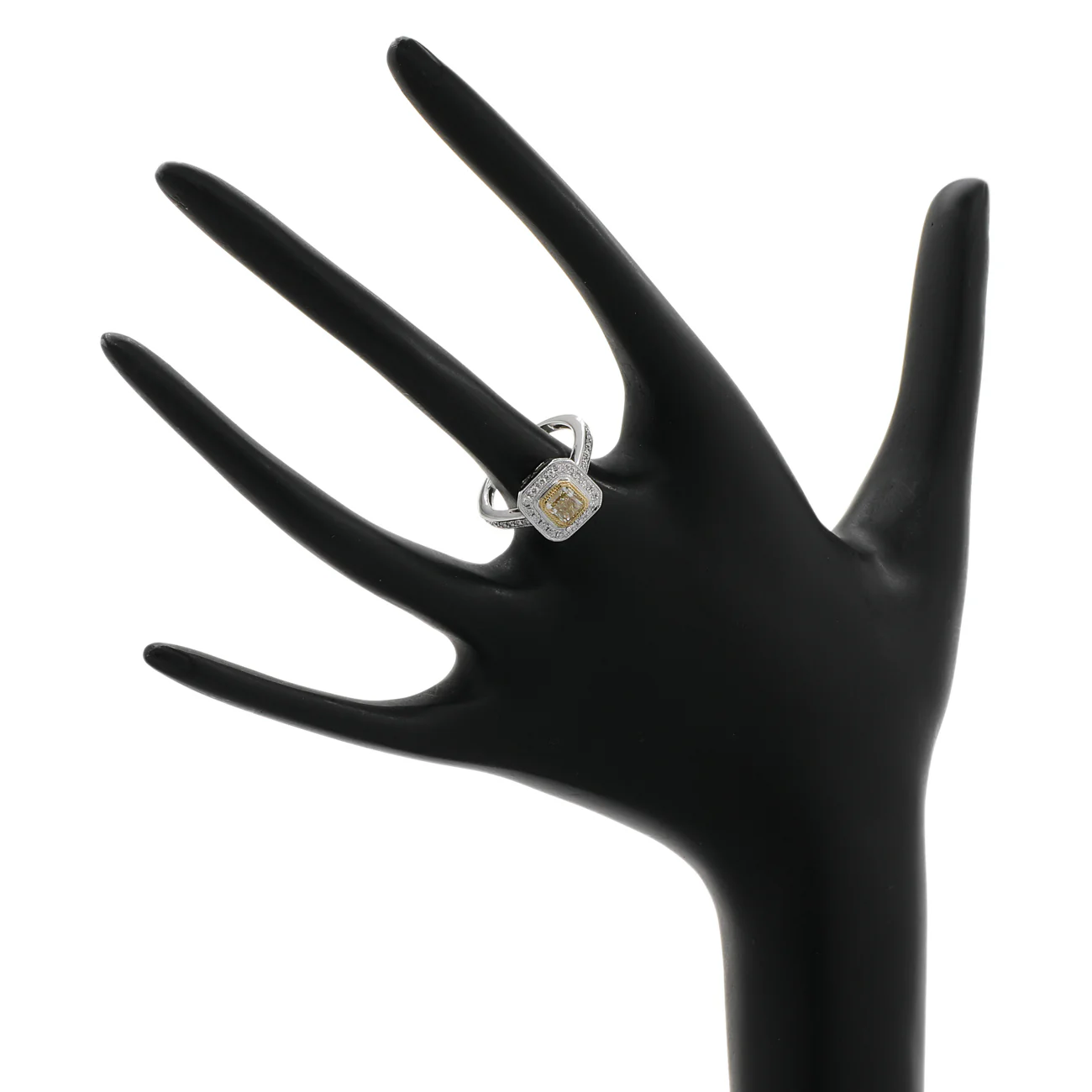 18K White Gold 0.78 Carat Fancy Intense Yellow Diamond Octagonal Ring - Image 3