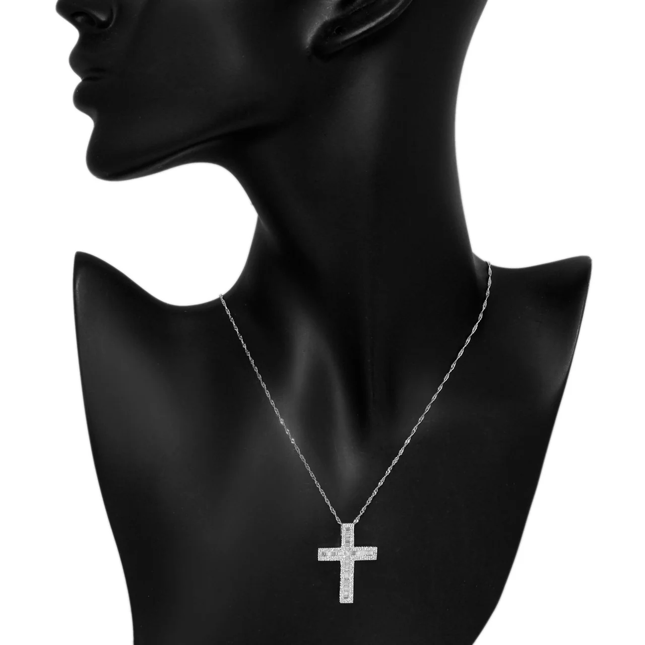 18K White Gold 0.85 Carat Diamond Cross Pendant - Image 3