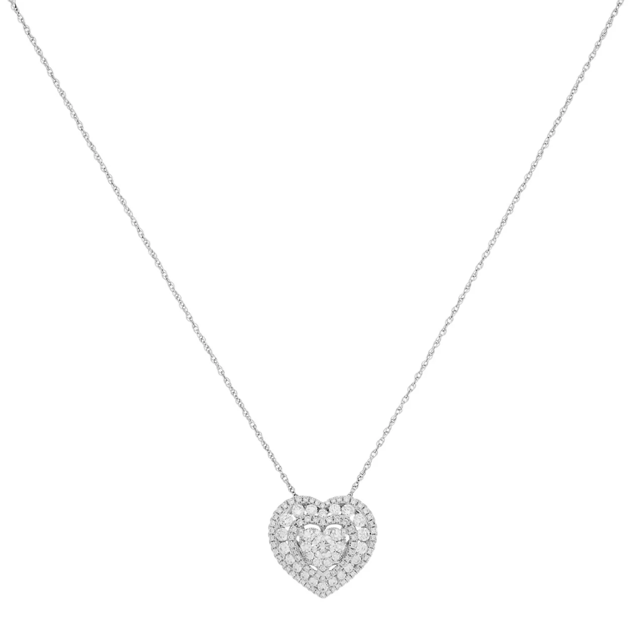 18K White Gold 1.04 Carat Diamond Heart Pendant Necklace