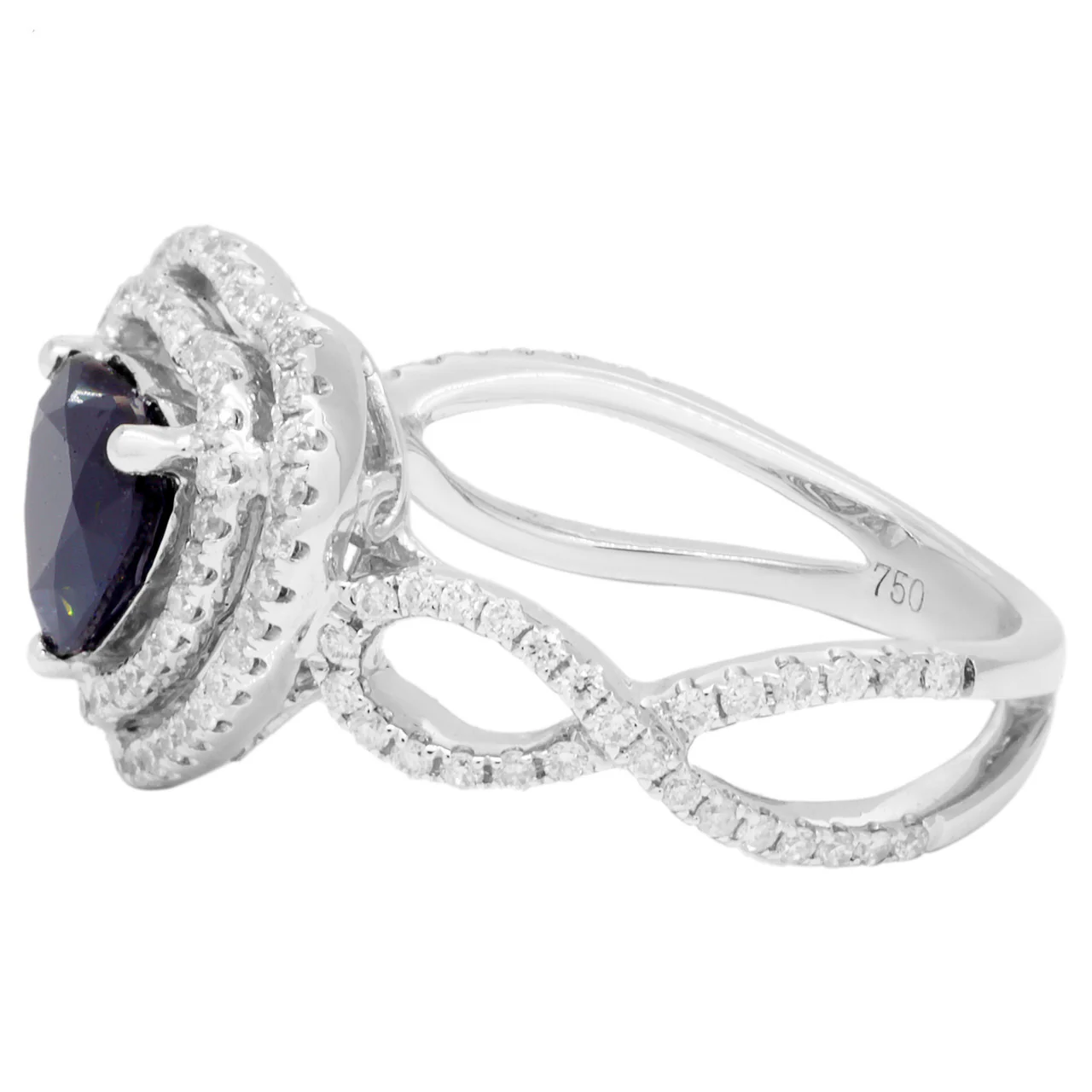 18K White Gold 1.05 Carat Heart Shaped Sapphire Diamond Ring - Image 2