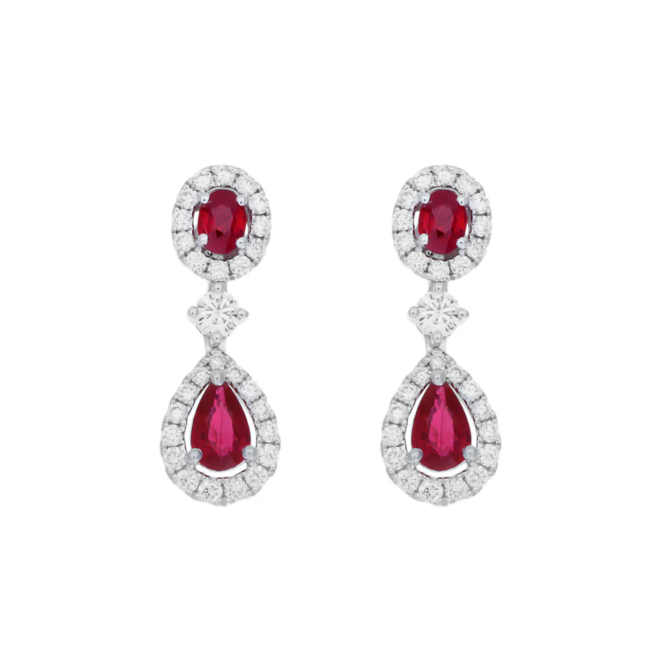 18K White Gold 1.58 Carat Ruby Diamond Drop Earrings