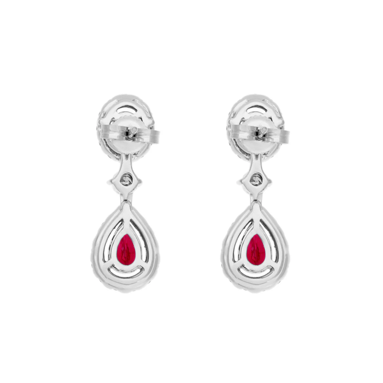 18K White Gold 1.58 Carat Ruby Diamond Drop Earrings - Image 2