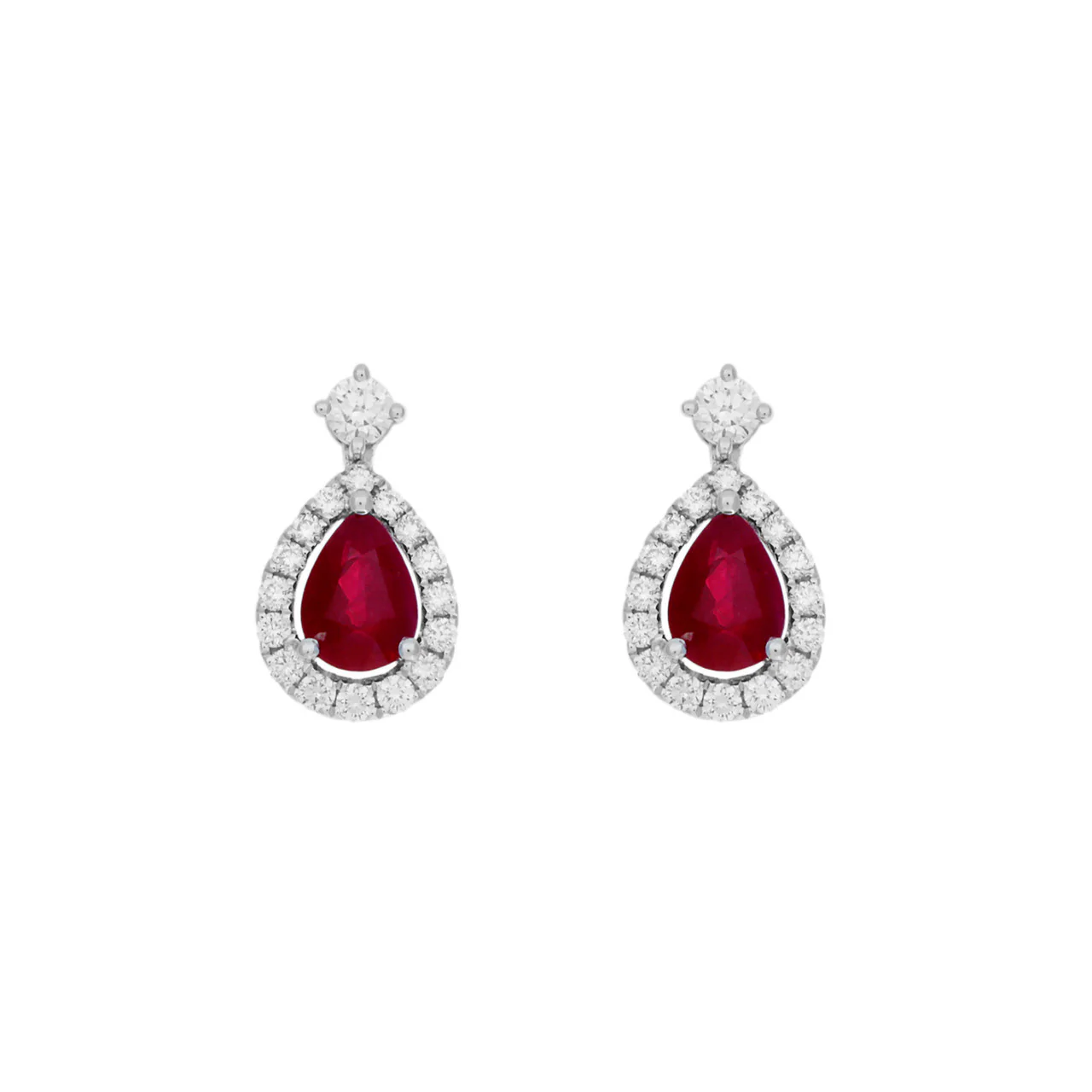 18K White Gold 1.76 Carat Ruby Diamond Drop Earrings