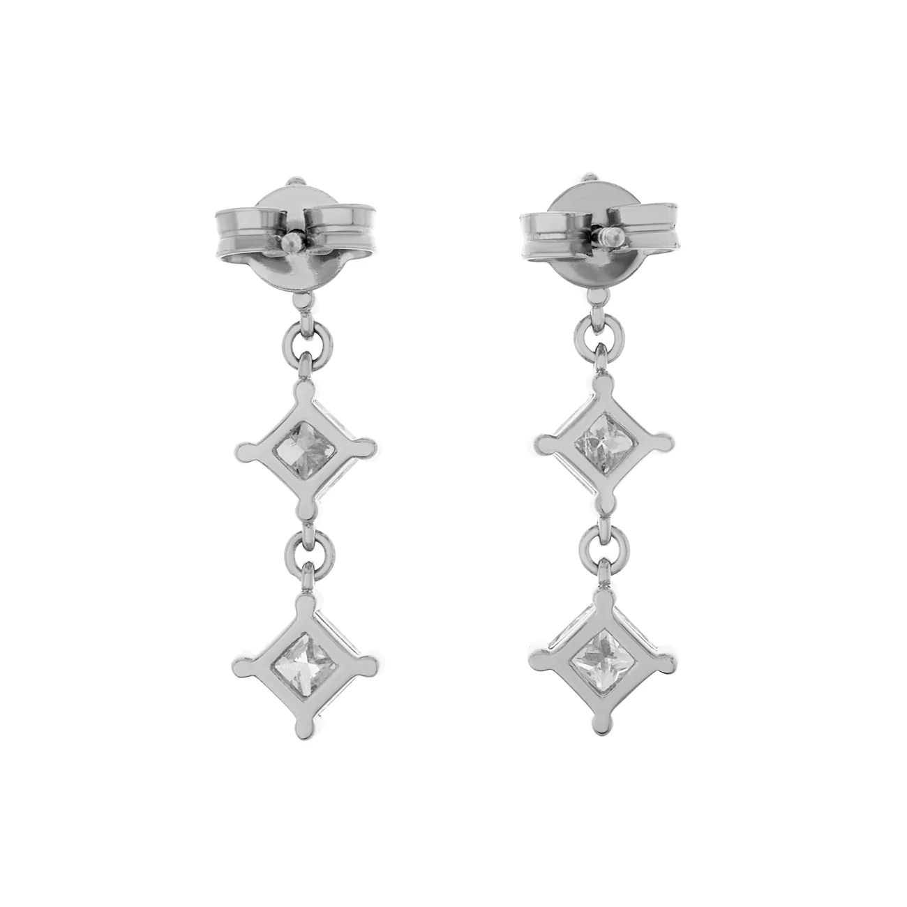 18K White Gold 1.92 Carat Princess Diamond Riviere Earrings - Image 2