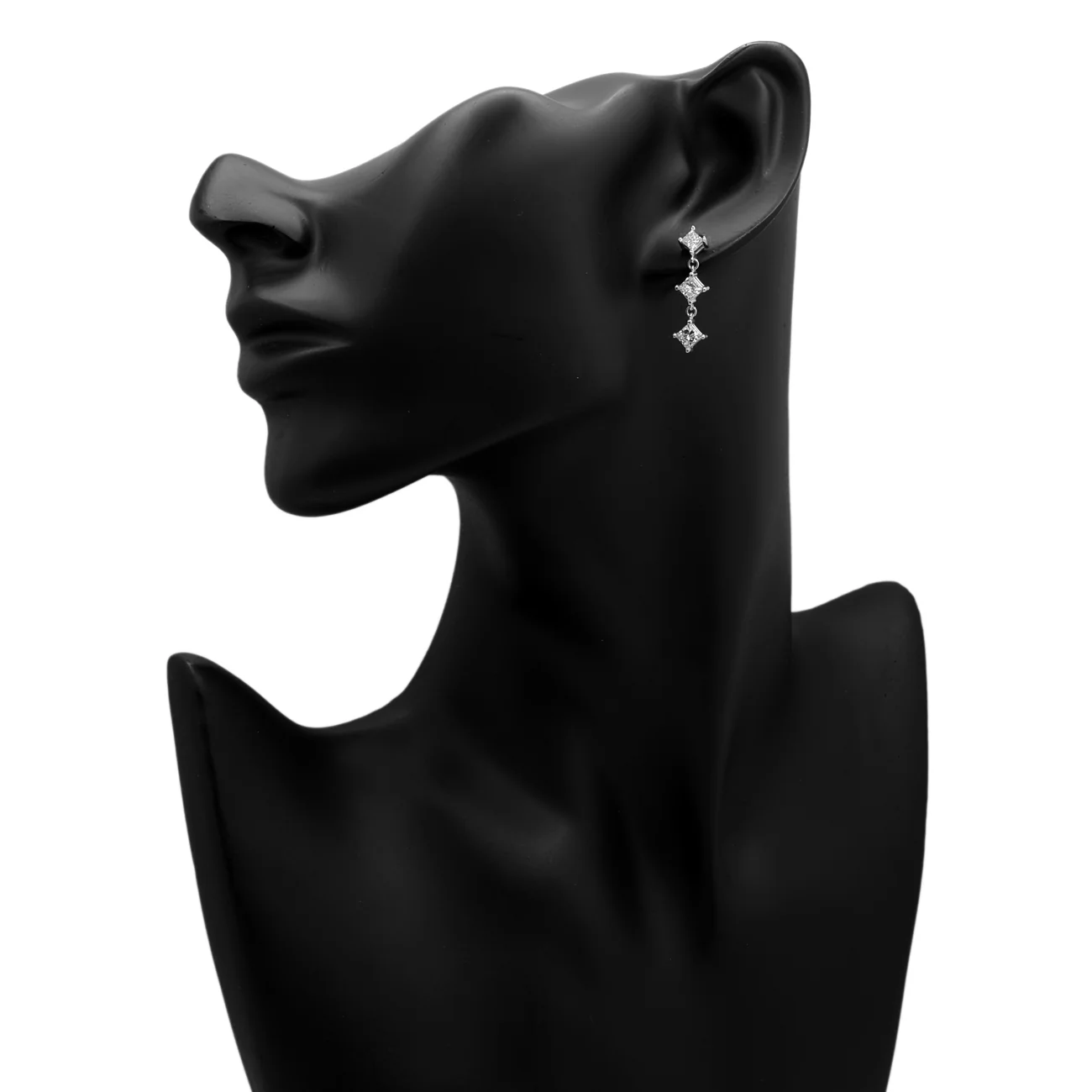 18K White Gold 1.92 Carat Princess Diamond Riviere Earrings - Image 3