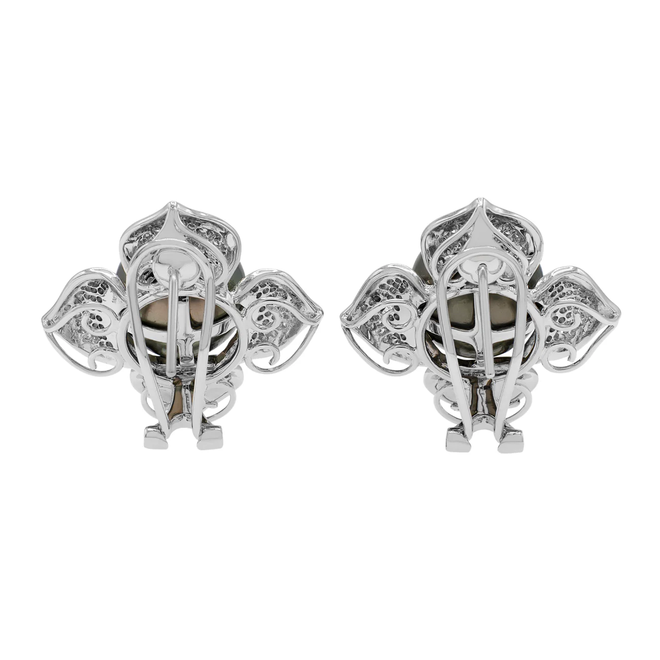 18K White Gold 12.0mm Tahitian Pearl & Diamond Earrings - Image 2