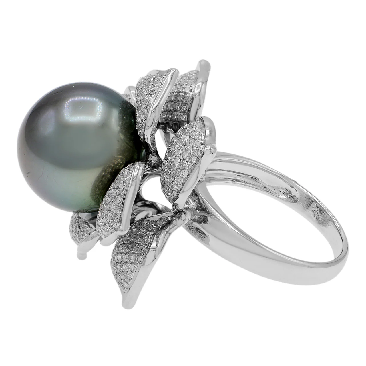 18k White Gold 14.4mm Tahitian Pearl & Diamond Ring - Image 2