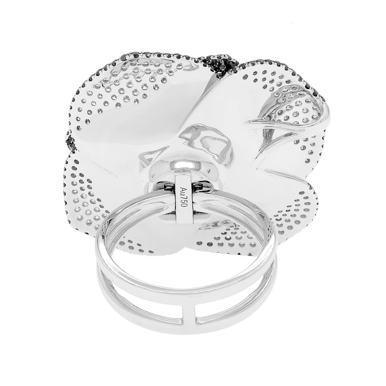 18K White Gold 17.0mm Tahitian Pearl Convertible Floral Pendant Ring - Image 3