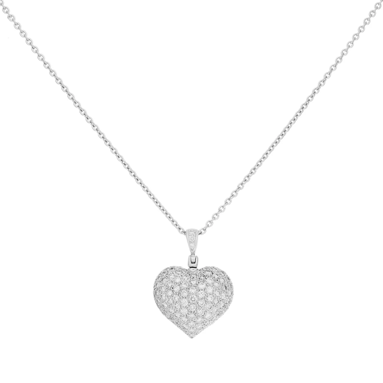 18K White Gold 2.00 Carat Diamond Heart Pendant Necklace