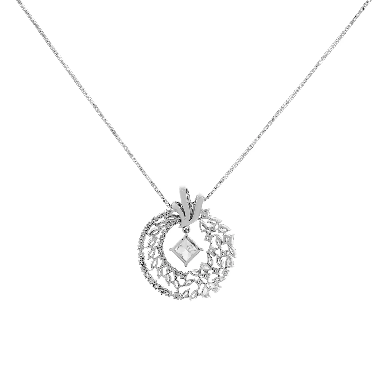 18K White Gold 2.01 Carat Princess Cut Diamond Wreath Pendant - Image 2