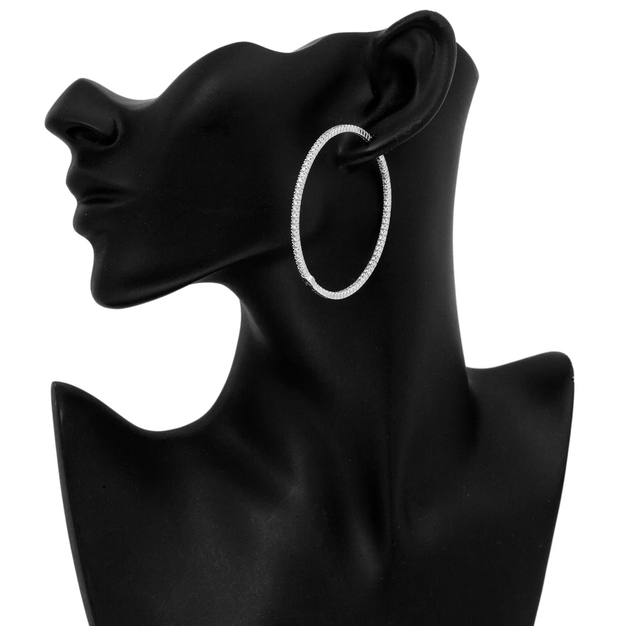 18K White Gold 2.52 Carat Diamond Hoop Earrings - Image 3