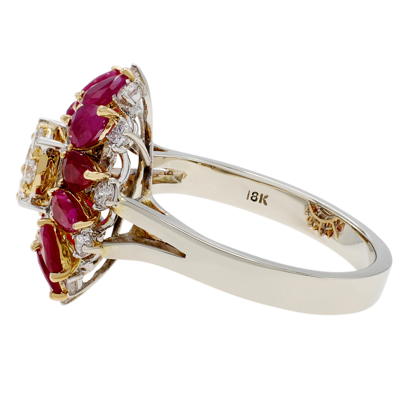 18K White Gold 2.52 Carat Ruby Diamond Blossom Ring - Image 2