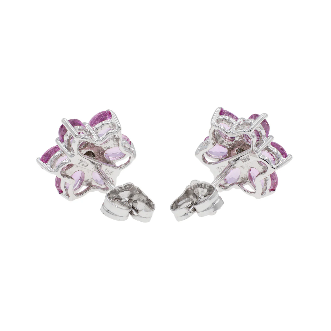 18K White Gold 3.12 Carat Pink Sapphire Diamond Earrings - Image 3