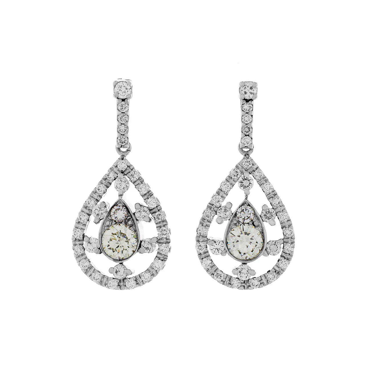 18K White Gold 3.48 Carat Pear Drop Earrings