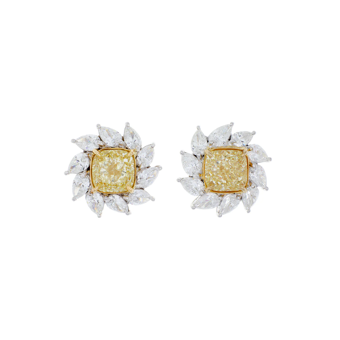 18k White Gold 3.70 Carat Fancy Yellow Diamond Earrings