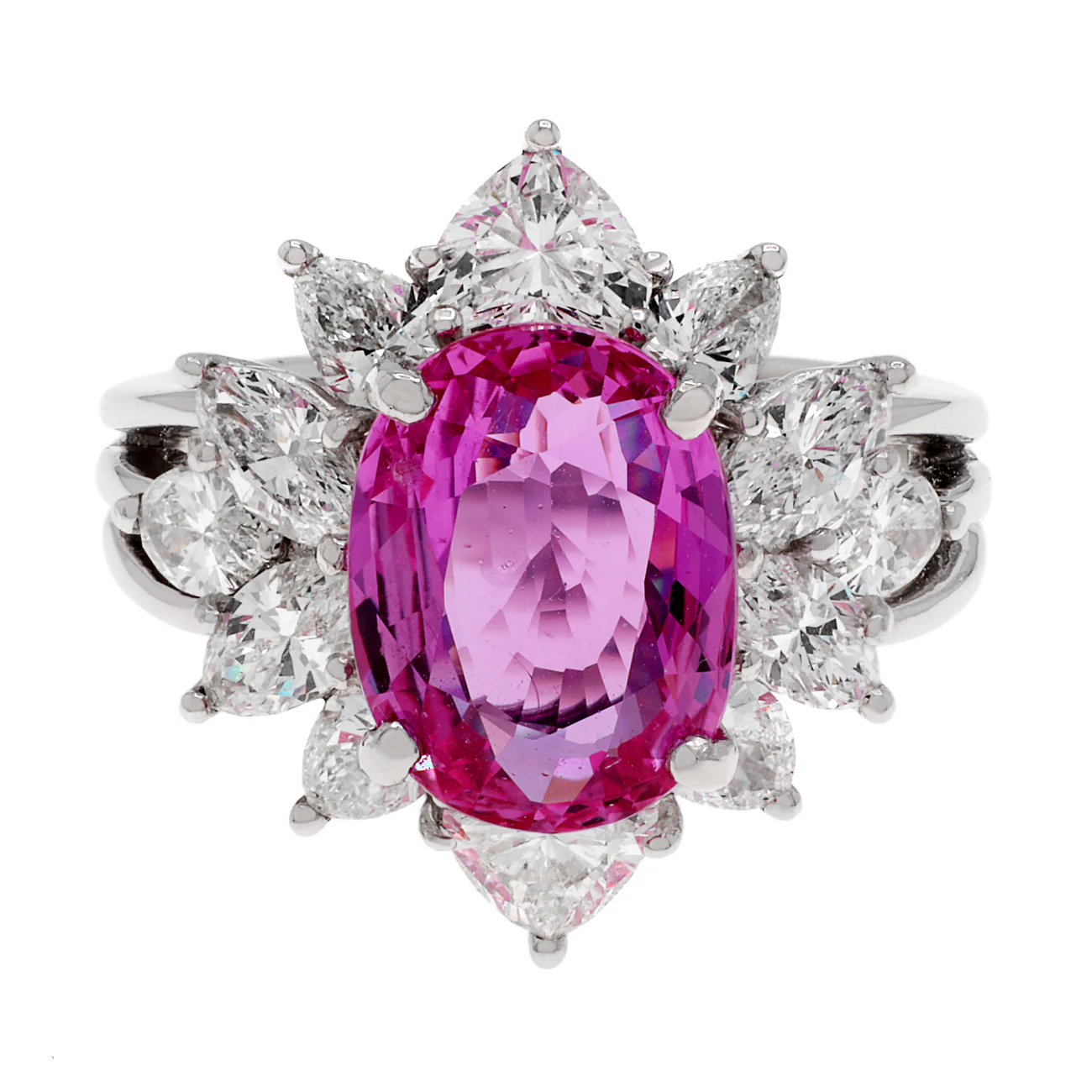 18K White Gold 4.12 Carat Pink Sapphire Ring