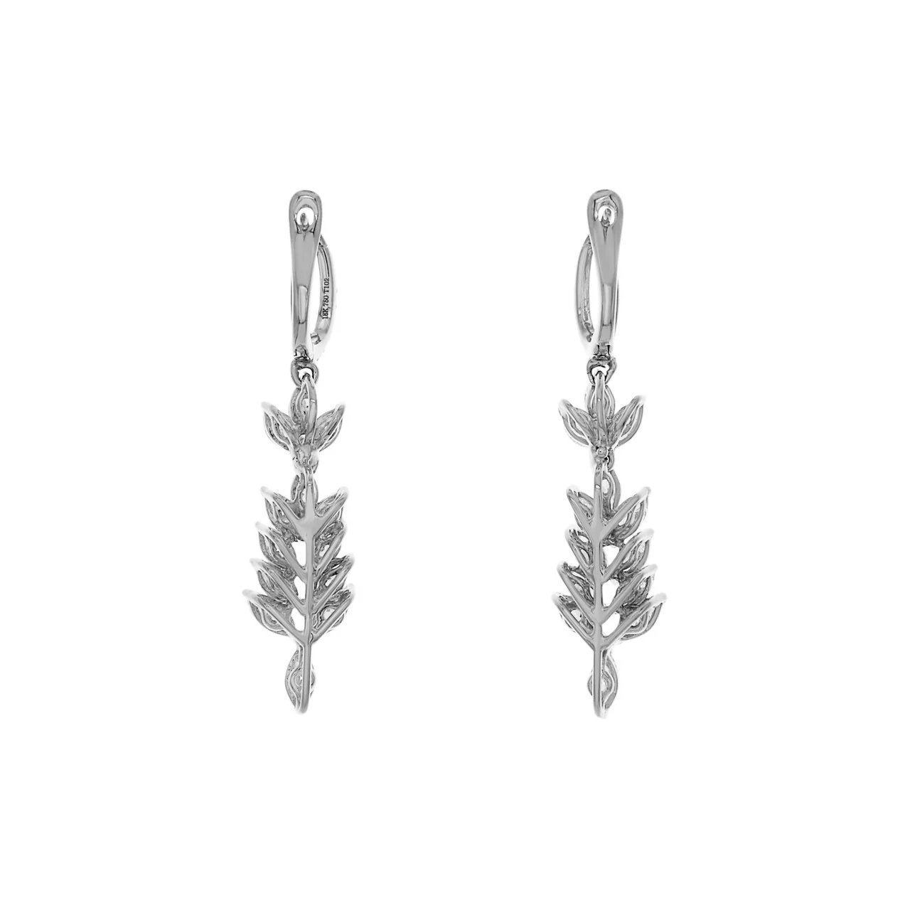 18K White Gold 4.17 Carat Foliate Drop Diamond Earrings - Image 2
