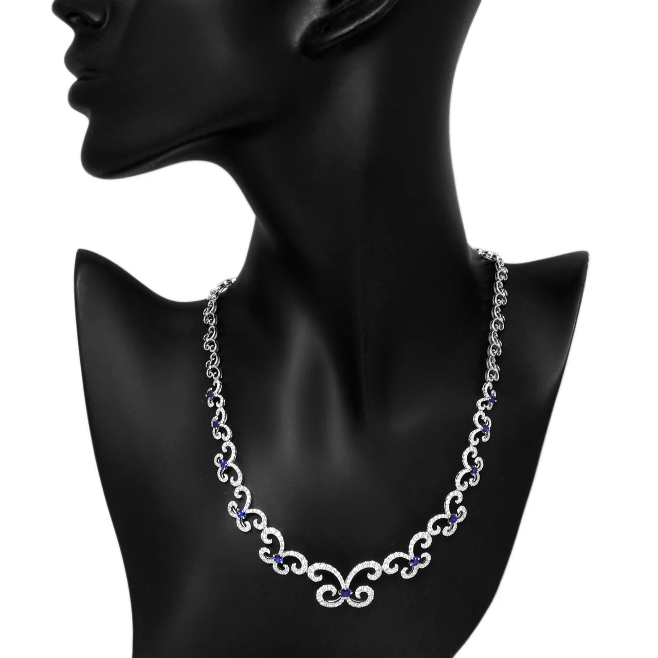 18K White gold 4.33 Carat Diamond & Sapphire Necklace - Image 3