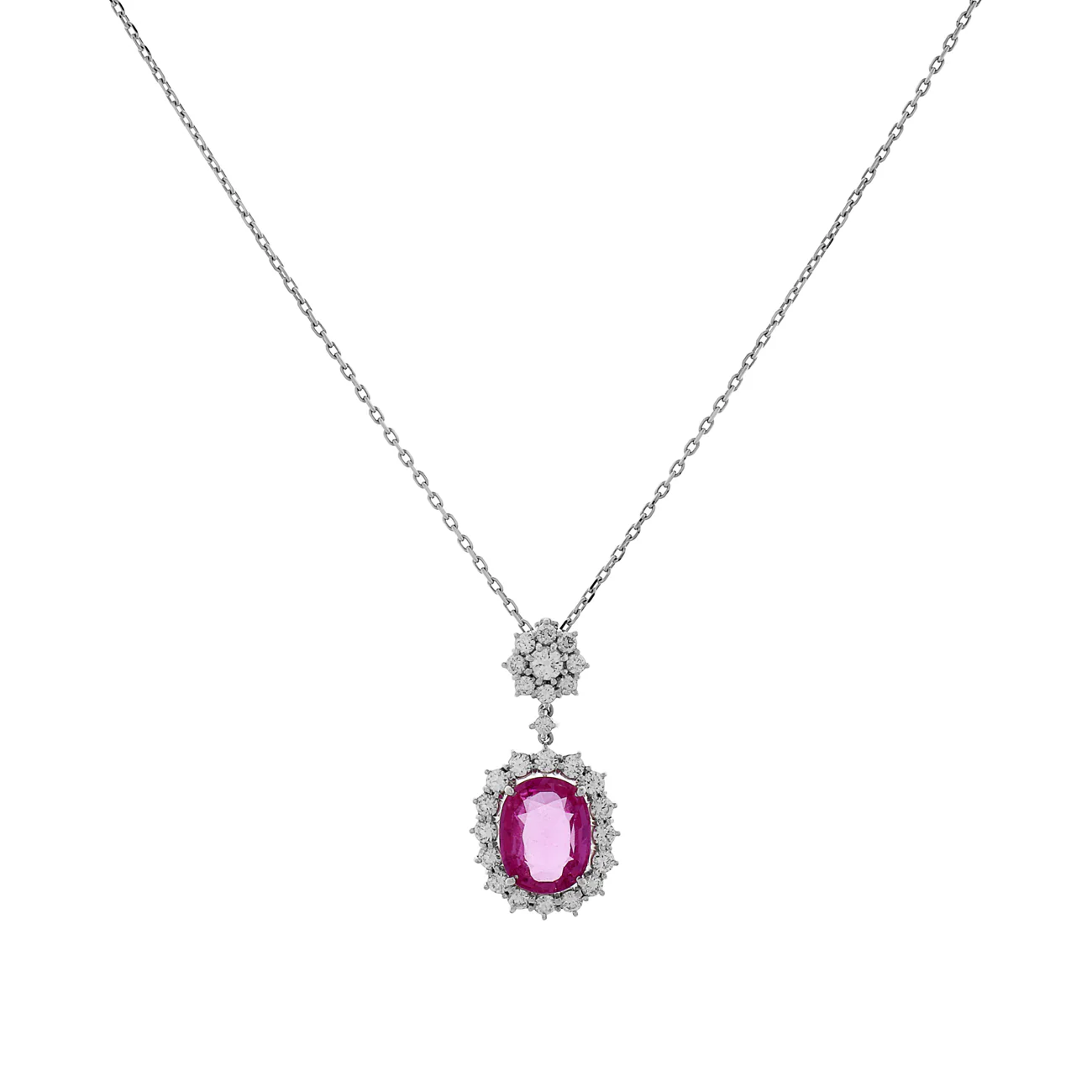 18K White Gold 5.02 Carat Pink Sapphire Pendant