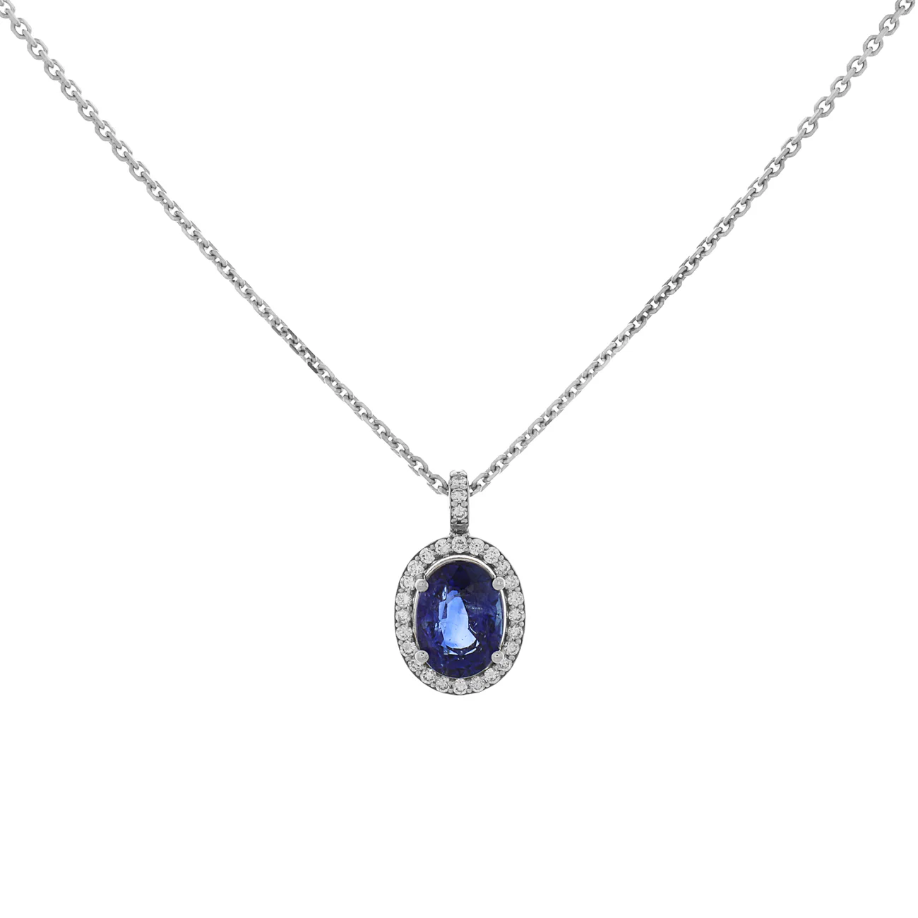 18K White Gold 5.08 Carat Sapphire Diamond Pendant