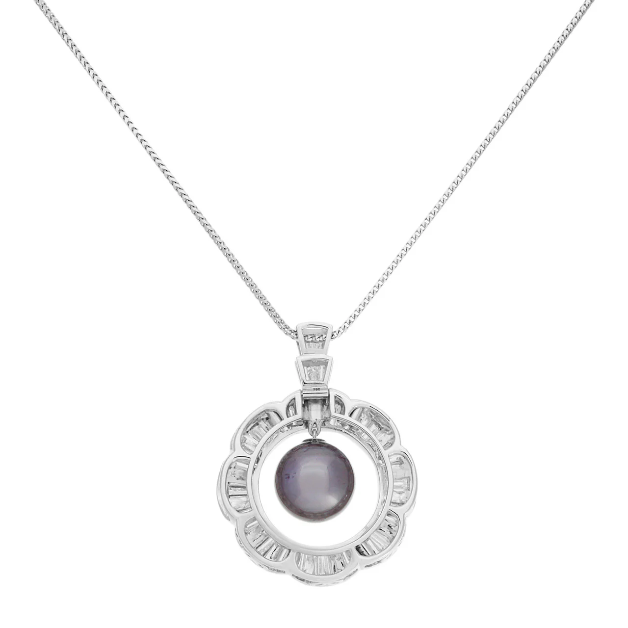 18K White Gold 6.82 Carat Diamond Tahitian Pearl Pendant Necklace - Image 2