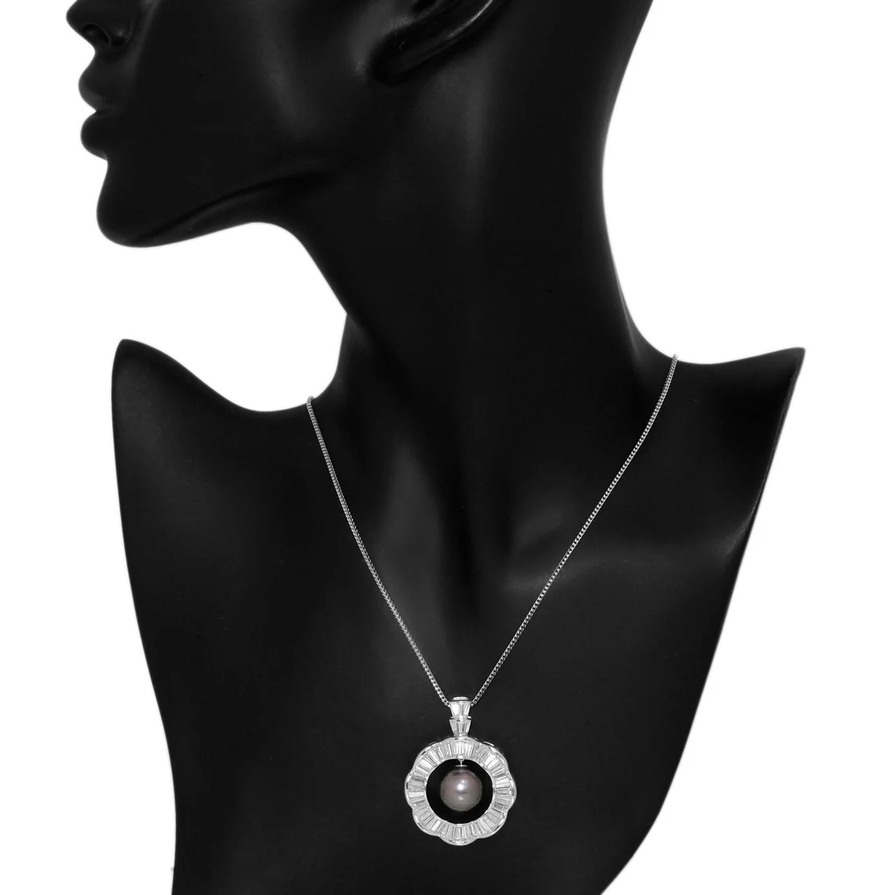 18K White Gold 6.82 Carat Diamond Tahitian Pearl Pendant Necklace - Image 3