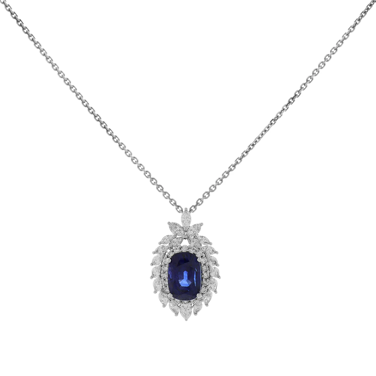 18K White Gold 7.64 Carat Sapphire Pendant