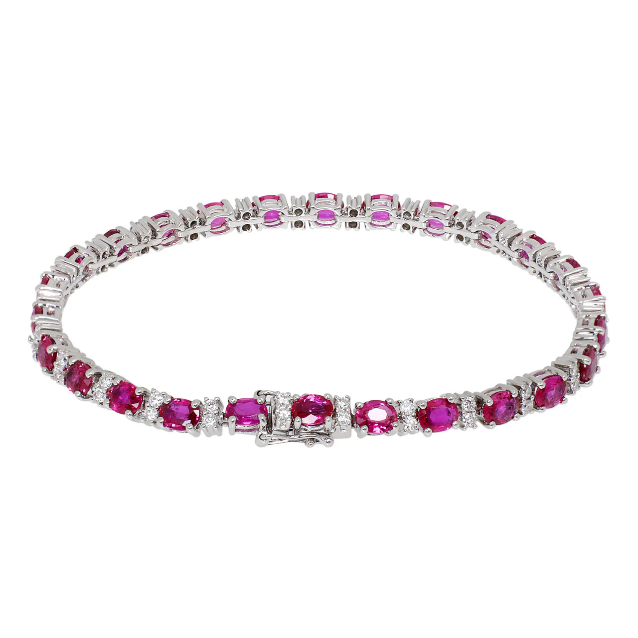 18K White Gold 8.06 Carat Ruby & Diamond Tennis Bracelet - Image 2