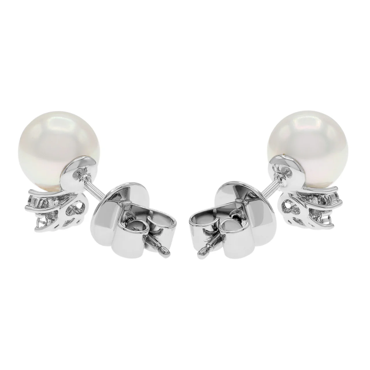18K White Gold Akoya Pearl Diamond Earrings - Image 3