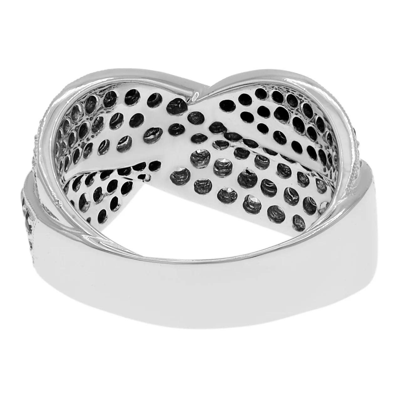 18K White Gold Black Diamond Crossover Ring - Image 2