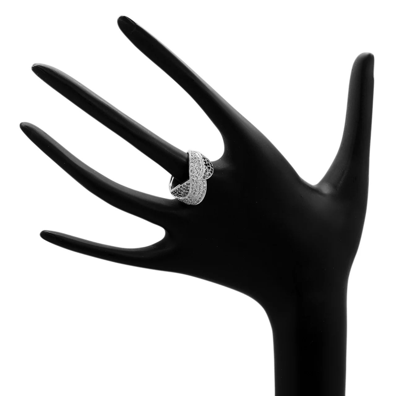 18K White Gold Black Diamond Crossover Ring - Image 3